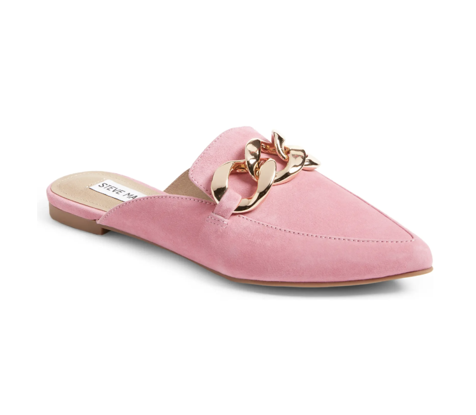 Steve Madden Finn Chain Pointed Toe Mule in Pink Suede (Photo via Nordstrom)