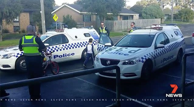 The Aldi manager walked with Reith to a nearby milk bar where they called police who were already searching for the missing boy. Picture: 7 News