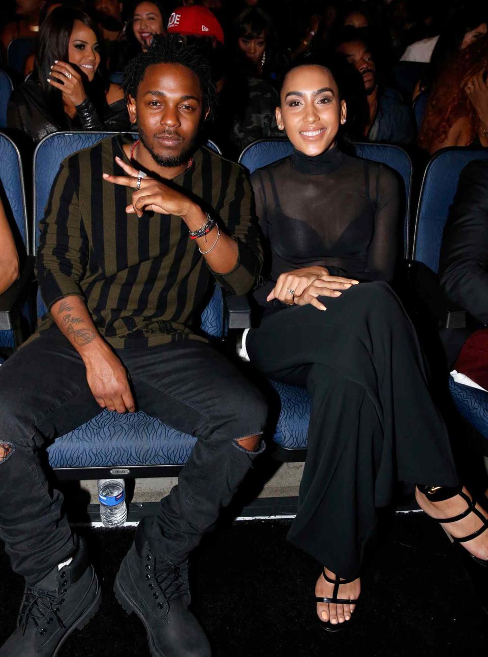 Kendrick Lamar (L) and Whitney Alford attend the 2015 BET Awards at the Microsoft Theater on June 28, 2015 in Los Angeles, California.