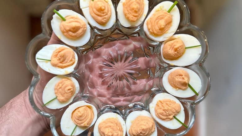 deviled eggs on serving platter