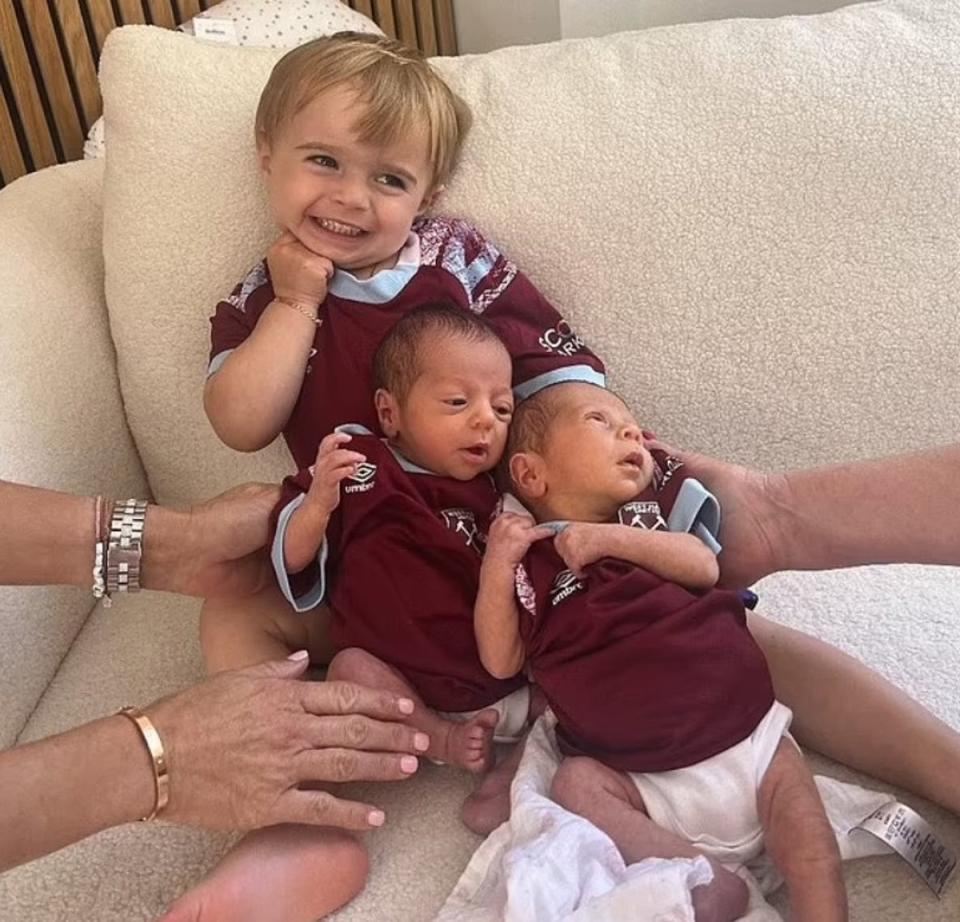 Dyer also shared a sweet photos of her children, Santiago, Summer and Star, before the game in their West Ham kits (Instagram/Dani Dyer)