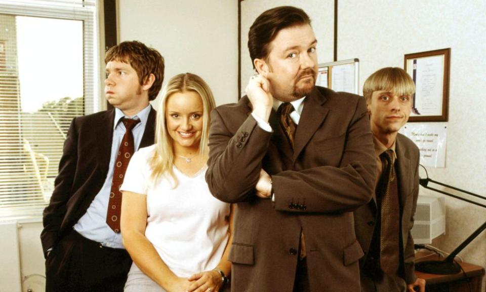 Martin Freeman, Lucy Davis, Ricky Gervais and MacKenzie Crook in The Office.