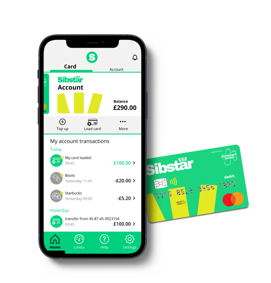 Sibstar mobile app and debit card for people with dementia
