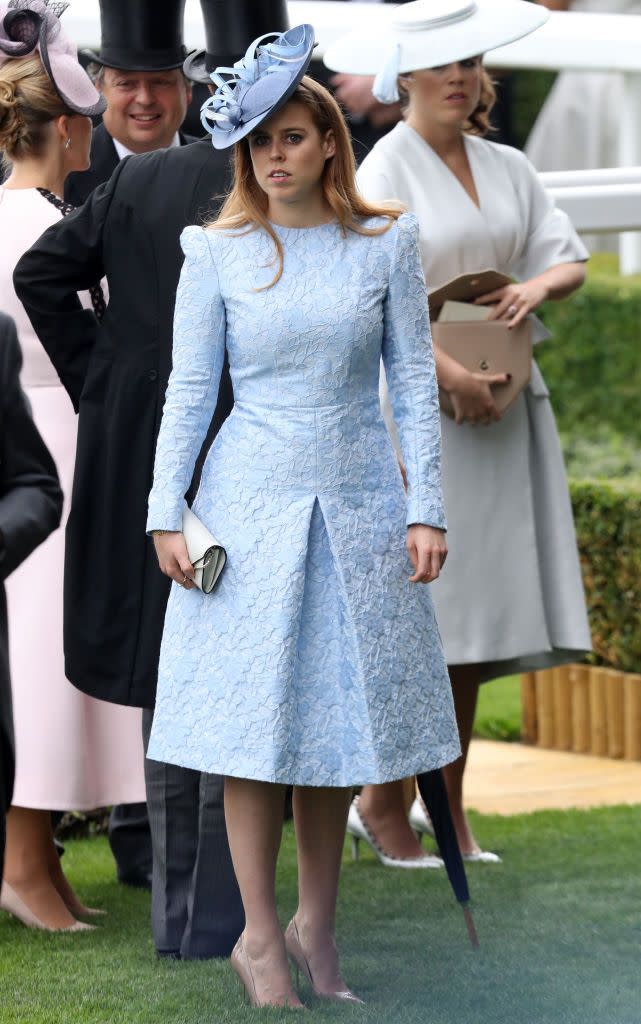 <p>Princess Beatrice <a href="https://www.townandcountrymag.com/society/tradition/a21615058/princess-beatrice-blue-dress-royal-ascot-2018/" rel="nofollow noopener" target="_blank" data-ylk="slk:looked stunning;elm:context_link;itc:0;sec:content-canvas" class="link ">looked stunning</a> in a pastel blue Claire Mischevani dress and Juliette Botterill fascinator at the opening day of <a href="https://www.townandcountrymag.com/society/tradition/g21613757/royal-ascot-2018-opening-day-photos/" rel="nofollow noopener" target="_blank" data-ylk="slk:Royal Ascot;elm:context_link;itc:0;sec:content-canvas" class="link ">Royal Ascot</a>.</p>