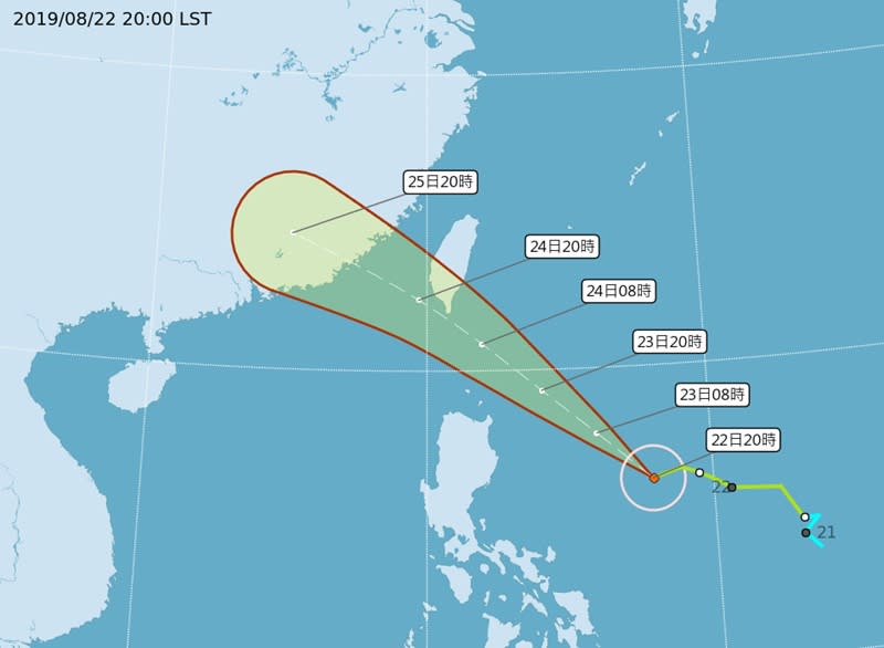 颱風白鹿加速移動， 最新路徑，中心不一定登陸。（氣象局提供）