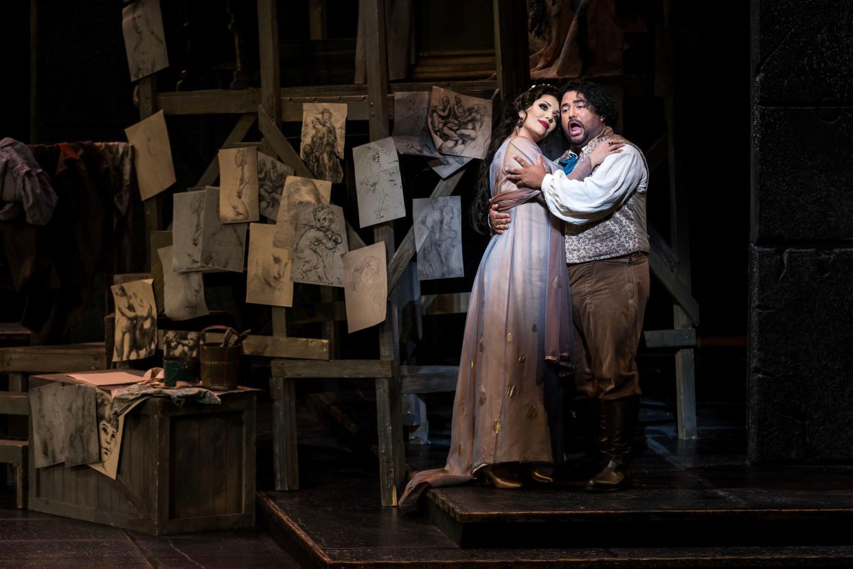 Anastasia Bartoli as Tosca and Mario Chang as Cavaradossi in Palm Beach Opera's production of Puccini's "Tosca" at the Kravis Center.