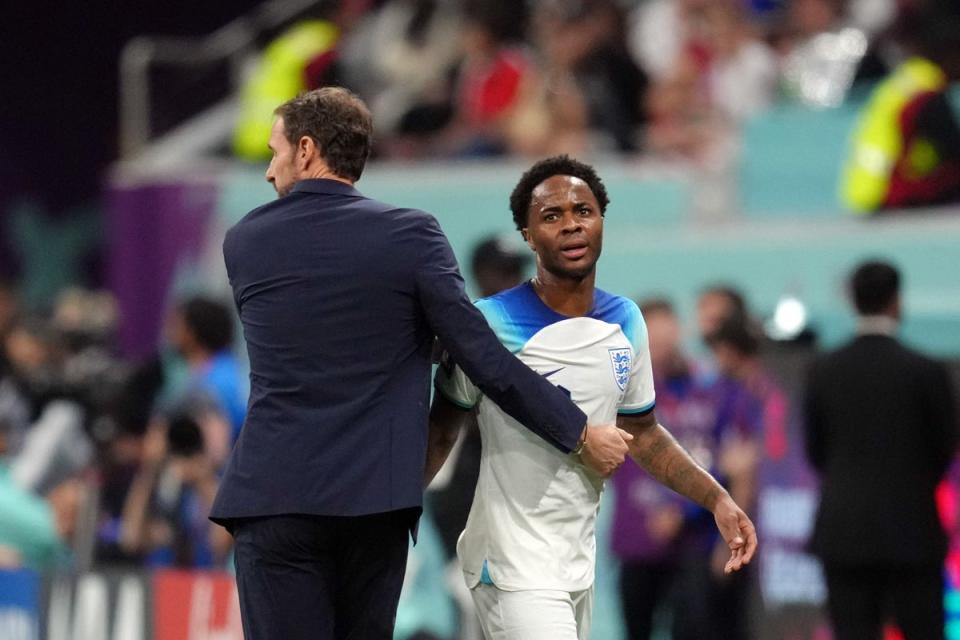 Gareth Southgate, left, has cast doubt on whether Raheem Sterling will play a part against France (Nick Potts/PA) (PA Wire)