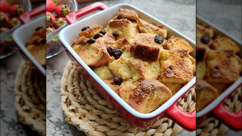 bread pudding in pan