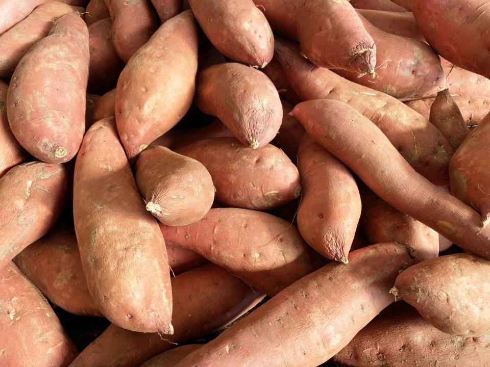 a fresh organic yams sweet potatoes garden vegetables farmers marketing