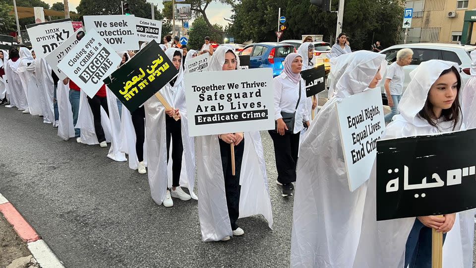Israelis participate in a protest in Haifa, Israel, against the crime wave impacting their community, on August 31. - Kareem Khadder/CNN