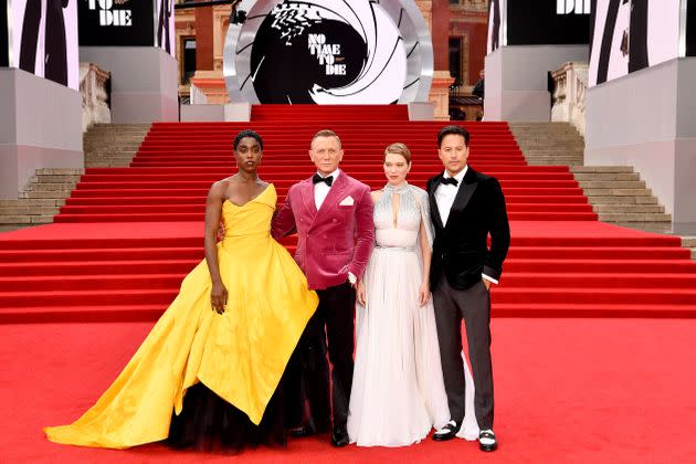 Lashana Lynch, Daniel Craig, Léa Seydoux and Cary Joji Fukunga attend the world premiere of 