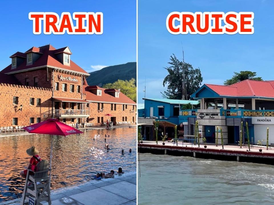 The train stopped in Glenwood Springs, Colorado, whereas the cruise ported in Belize, Honduras, and Mexico.