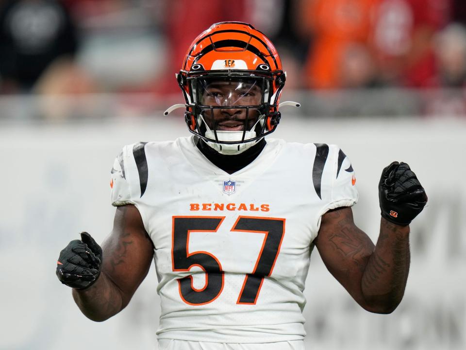 Cincinnati Bengals linebacker Germaine Pratt reacts after a play against the Tampa Bay Buccaneers.