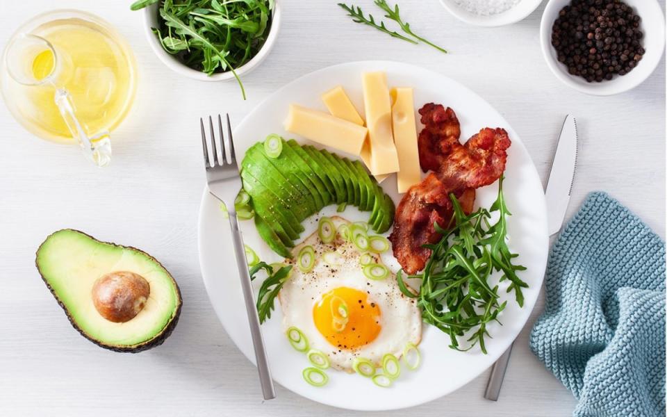 A plate of keto-friendly foods including eggs, bacon, avocado and more. <p>iStock photo</p>