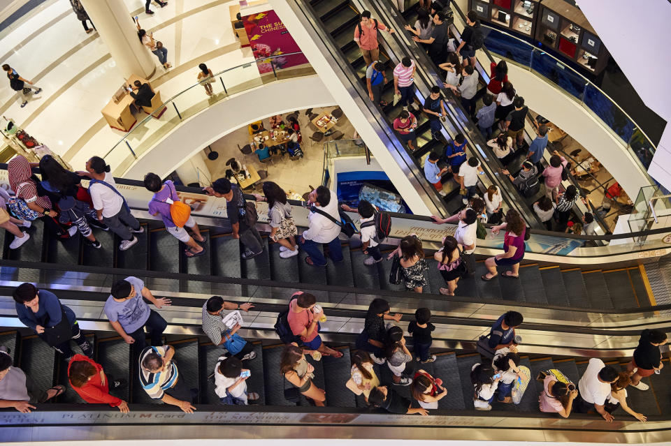 People on escalators