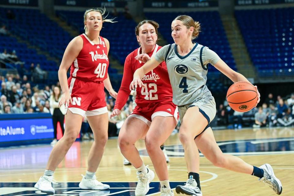 Penn State’s Shay Ciezki drives toward another basket against the Cornhuskers on Jan. 21. JEFF SHOMO/For the CDT