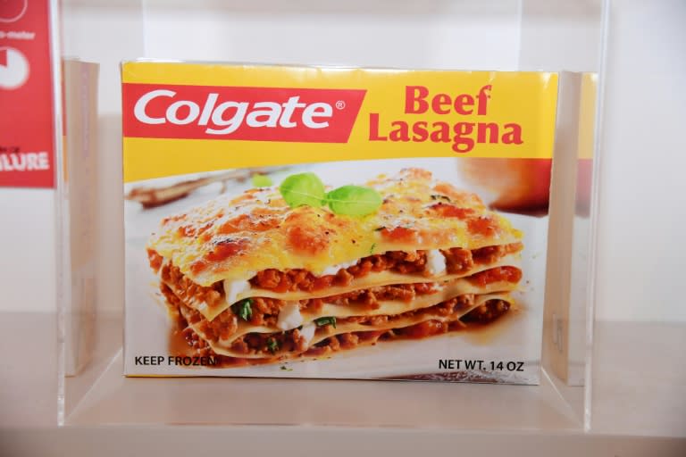 A mock-up package of 1980s-era frozen Colgate Beef Lasagna, displayed at The Museum of Failure