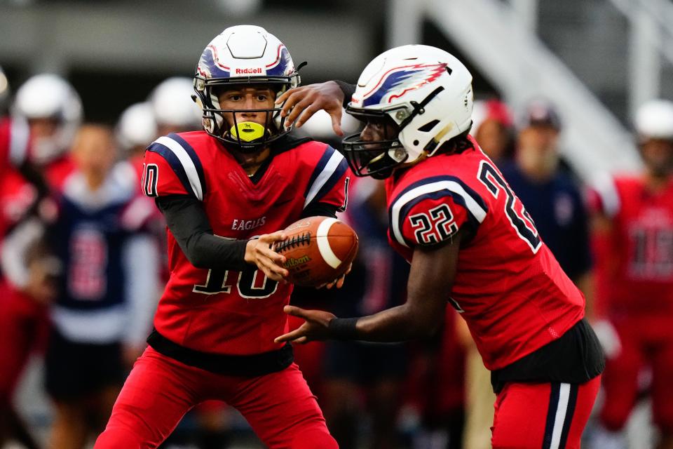 St. Lucie West Centennial High School hosts Heritage in a high school football game on Friday, Sept. 9, 2022 at South County Stadium in Port St. Lucie. Centennial won 30-0.