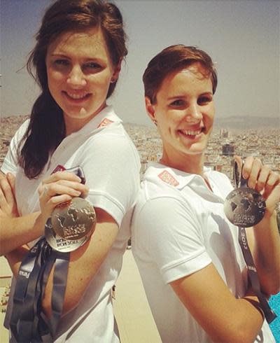 The girls pose together with their medals in Barcelona in 2013. Photo: Instagram/Cate_Campbell