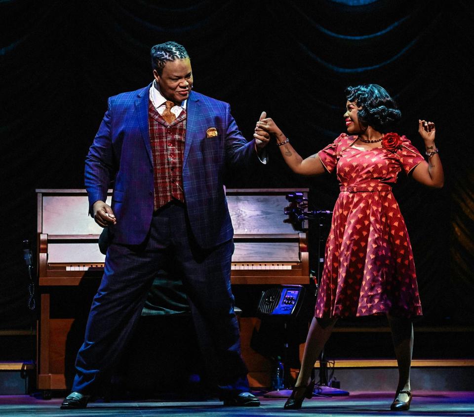 From left, Will Mann and Paris Bennett dance in Lyric Theatre's production of "Ain't Misbehavin'" at Civic Center Music Hall.