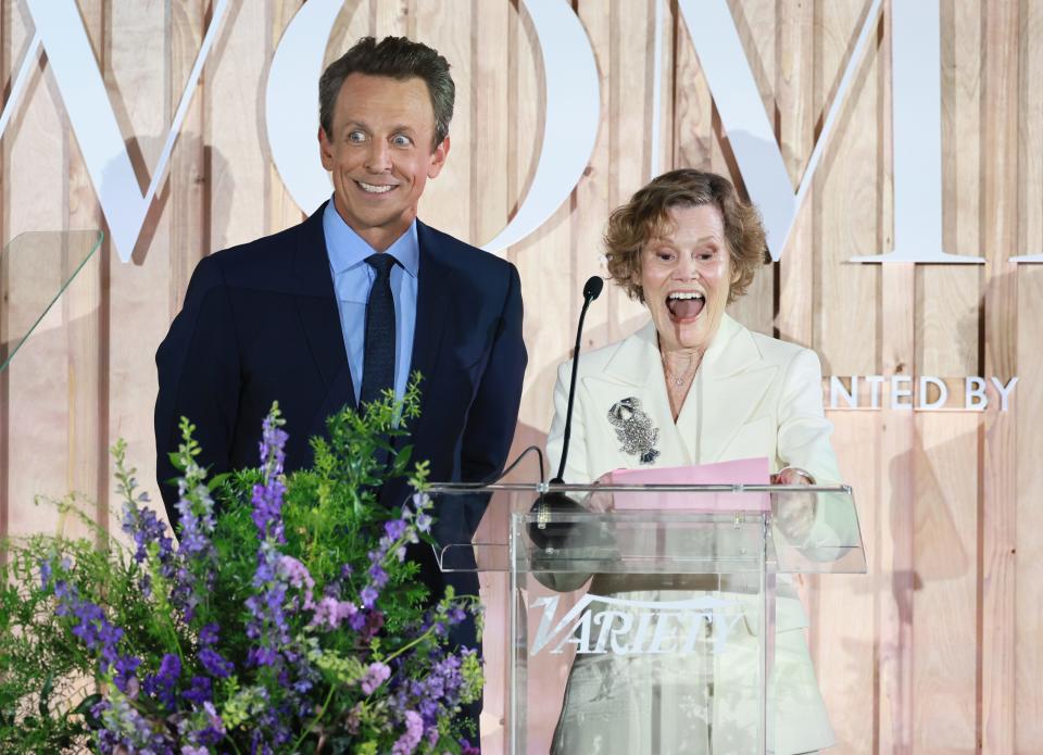 Seth Meyers and Judy Blume speak onstage during Variety's 2023 Power of Women event at The Grill on April 04, 2023.