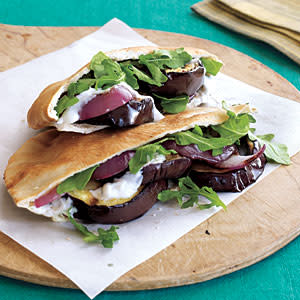 Grilled Eggplant Pita Sandwiches with Yogurt-Garlic Spread