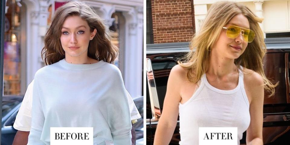 <p><strong>When:</strong> 27 June</p><p><strong>Style change:</strong> Gigi Hadid lightened and thinned out her hair for summer, adding soft honey hues and feathered layers. </p>