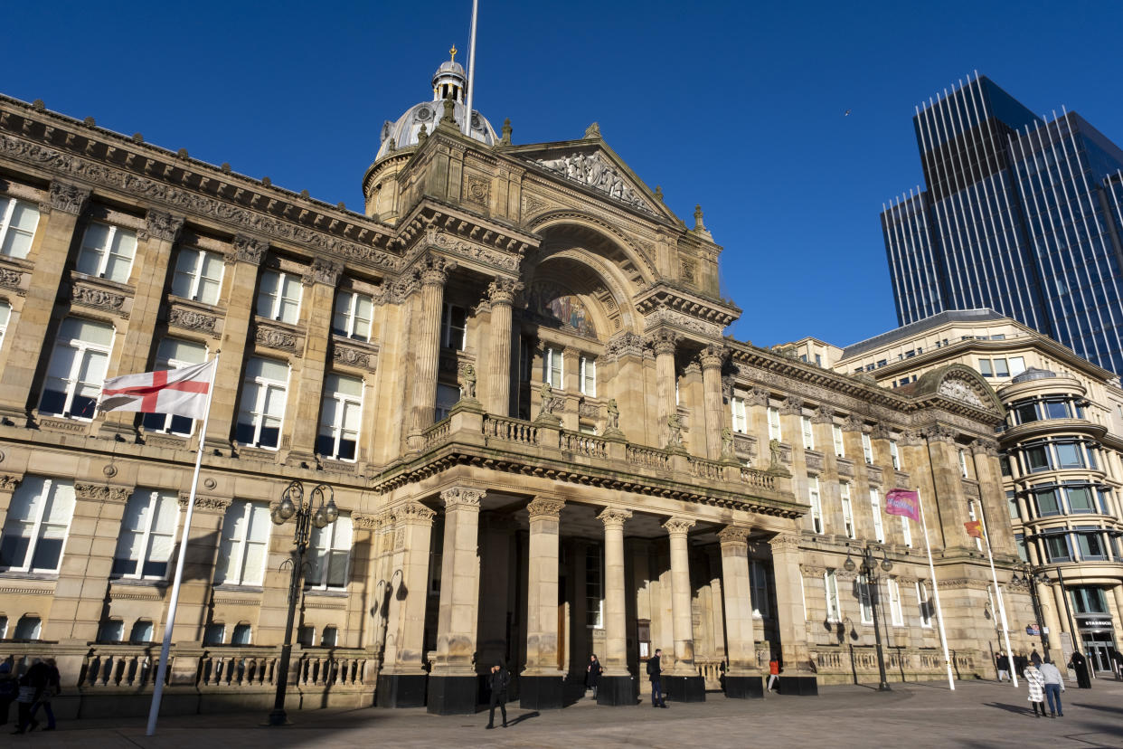 Birmingham City Council Town Hall building in Victoria Square on 9th January 2024 in Birmingham, United Kingdom. The Labour-run council has had long-standing financial issues due to equal pay compensation claims where women were paid less than men on the same pay grade and the implementation of a problematic IT system, which has resulted in a financial black hole of approximately £650m and £100m respectively. (photo by Mike Kemp/In Pictures via Getty Images)