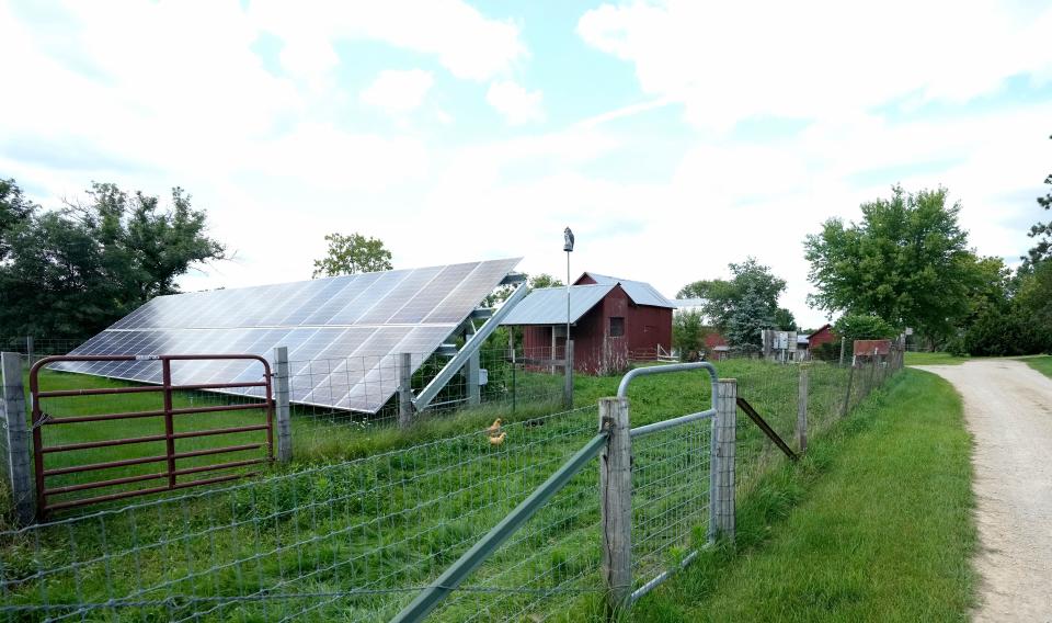 Solar panels are set up to provide power to Circle M Farm in Blanchardville.