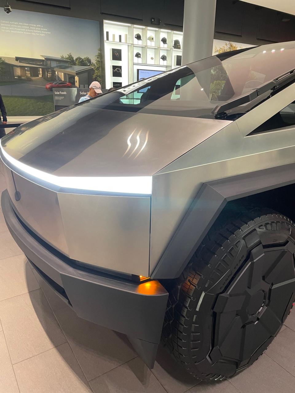 The front of a Tesla Cybertruck