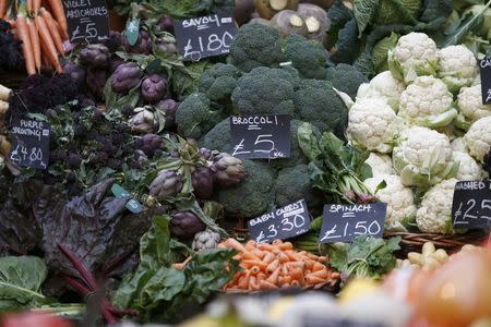 Broccoli is seen for sale amongst other vegetables at a market, in London, Britain February 3, 2017. REUTERS/Peter Nicholls