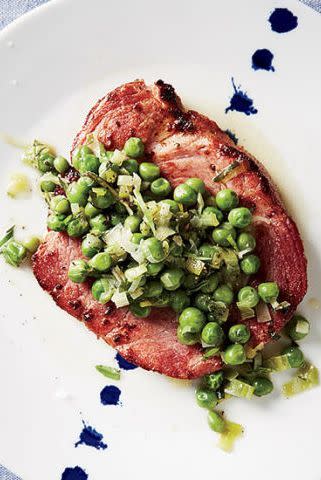 Ham Steaks with Sweet Pea-Leek Pan Sauce