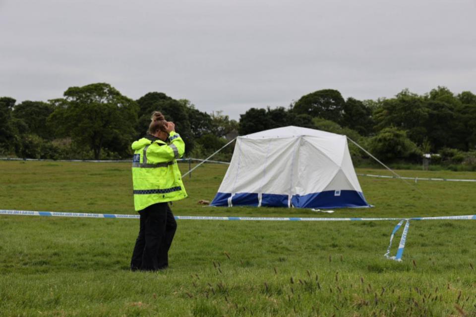 The Northern Echo: Police at the scene where a man's body was found in a field at Highbury, in Jesmond, Newcastle,