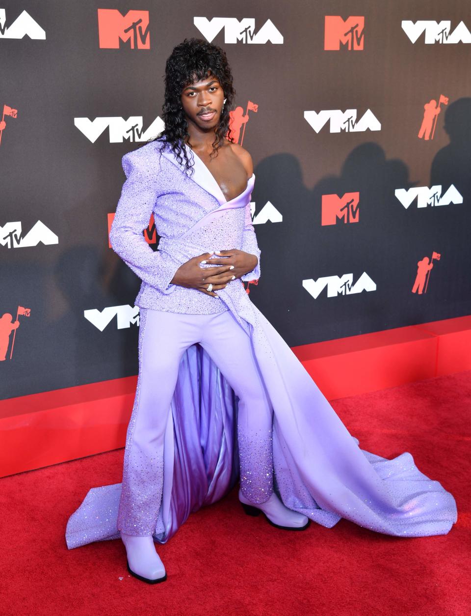 Rapper Lil Nas X walks the red carpet at the 2021 VMAs.