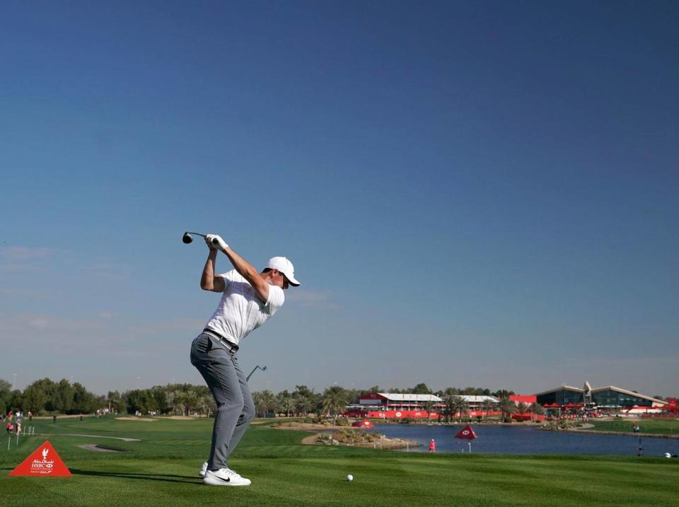 Rory McIlroy teeing off at the 18th (Getty)