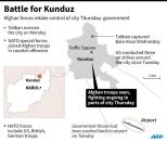 Map showing Kunduz where Afghan forces have retaken the city from the Taliban after fierce fighting Thursday, according to government officials