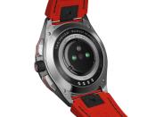 <p>Back view of the Tag Heuer Connected Limited Edition Super Mario with a red strap. Above the heart rate sensor are the words "Tag Heuer Super Mario LImited Edition."</p> 