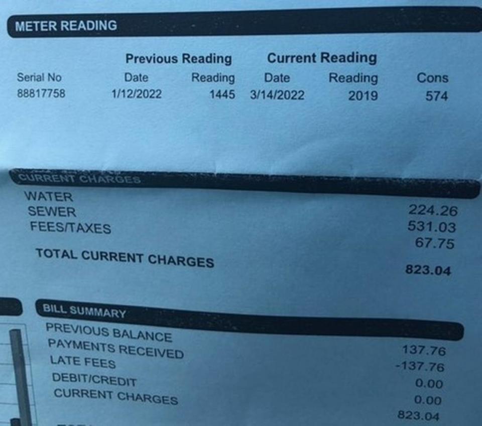 Hialeah Water and Sewer Consumer Shows Service Bill Over $823.