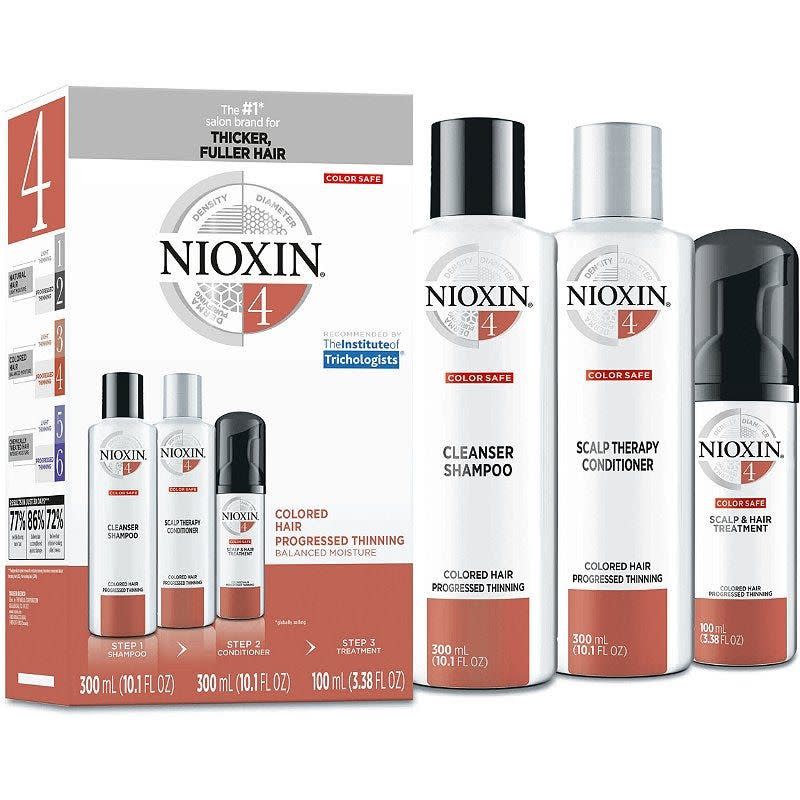 <p><strong>Nioxin</strong></p><p>amazon.com</p><p><strong>$45.00</strong></p><p><a href="https://www.amazon.com/dp/B0794F14V6?tag=syn-yahoo-20&ascsubtag=%5Bartid%7C10051.g.14432639%5Bsrc%7Cyahoo-us" rel="nofollow noopener" target="_blank" data-ylk="slk:Shop Now" class="link ">Shop Now</a></p><p>“Nioxin cleanser is good for general hair thinning,” says Schweiger. Plus, nine out of ten people note a thickening of their hair when using the full Nioxin treatment system.</p>