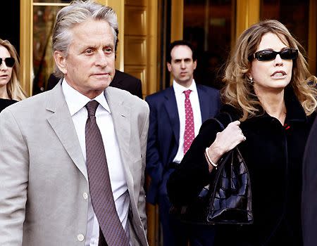Michael Douglas and ex-wife Diandra Luker leaving court after their son, Cameron was sentenced to five years on drug charges. (WireImage.com)