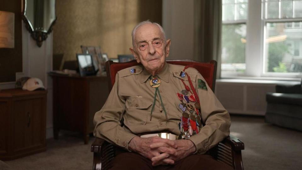 PHOTO: World War II veteran Jake Ruser looks back on the invasion of Normandy ahead of the 80th anniversary of D-Day. (ABC News)