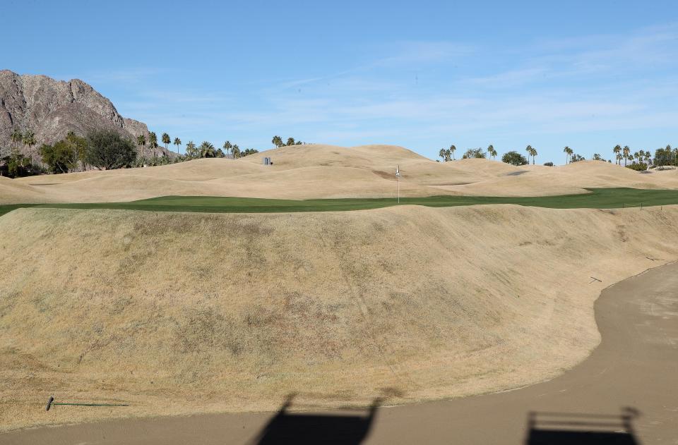 The 16th green of the Stadium Course is protected by a 20 foot deep bunker in La Quinta, Calif., Jan. 9, 2024.