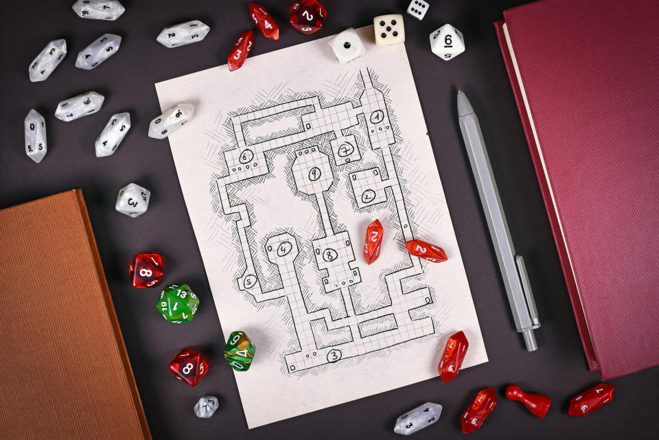 "Dungeons and Dragons" Dice and Map