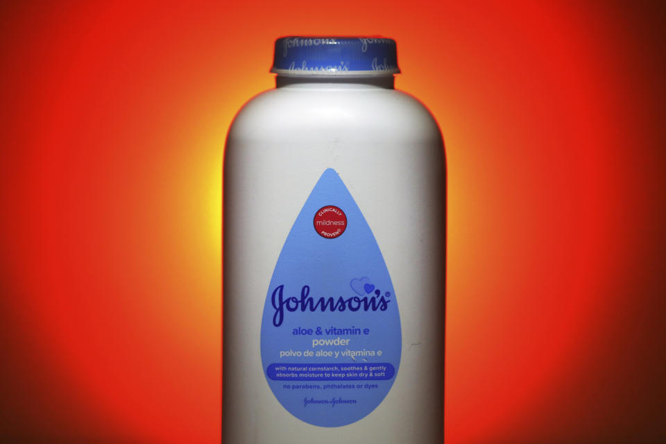 FILE - This Oct. 21, 2019, photo shows Johnson's Baby Aloe & Vitamin E Powder in Salt Lake City. Johnson & Johnson reports financial results Tuesday, April 14, 2020. Johnson & Johnson is ending production of its iconic talc-based Johnson’s Baby Powder, which has been embroiled in thousands of lawsuits claiming it caused cancer. The world’s biggest maker of health care products said Tuesday, May 19, 2020 that the discontinuation only affects the U.S. and Canada, where demand has been declining. (AP Photo/Rick Bowmer, File)