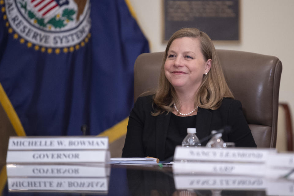 US Federal Reserve Governor Michelle Bowman attends a meeting 