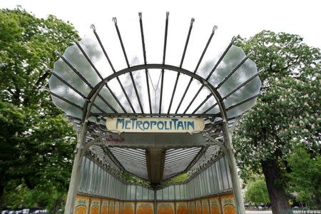 FILE PHOTO: Close up view of Dauphine metro station in Paris May 7, 2009. Built in 1902 by French designer Hector Guimard in the 'Art Nouveau' (New Art) style. Picture taken May 7, 2009. REUTERS/Charles Platiau/File Photo