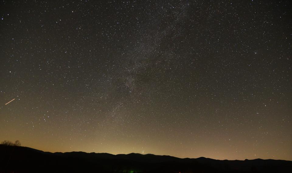 The Milky Way with a meteor streak from the South Ridge at PARI, Pisgah Astronomical Research Institute