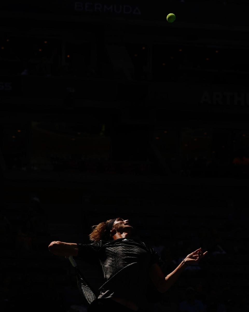 Alexander Zverev of Germany serves the ball against Albert Ramos-Vinolas of Spain during his Men's Singles second round match on Day Four of the 2021 US Open.