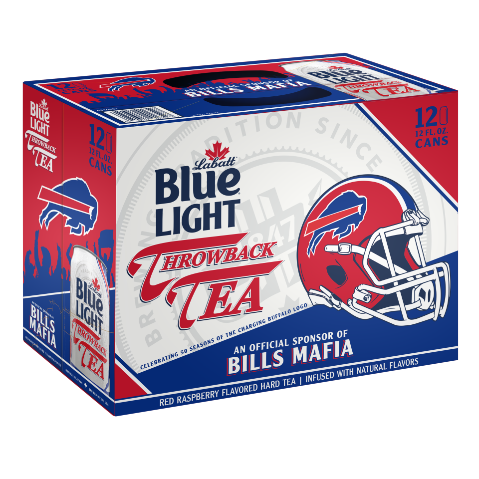 Remember this throwback Buffalo Bills helmet? Labatt Blue Light is hoping Bills Mafia does, as its a big part of the packaging for the new Throwback Tea.