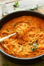 <p>You might even like red pepper sauce better than tomato sauce.</p><p>Get the recipe from <a rel="nofollow noopener" href="http://minimalistbaker.com/vegan-roasted-red-pepper-pasta-gf/#_a5y_p=2099867" target="_blank" data-ylk="slk:Minimalist Baker;elm:context_link;itc:0;sec:content-canvas" class="link ">Minimalist Baker</a>.</p>